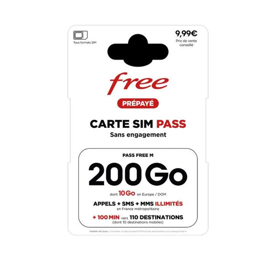 CARTE SIM PREPAYE FREE 200GO